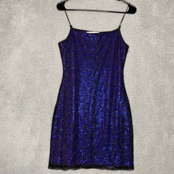 Charlotte Russe Dresses & Skirts - Vintage Charlotte Russe purple black gothic y2k sequin mini dress floral lace M